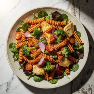 Broccoli Pasta Salad with Red Pepper Pesto