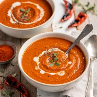 Roasted Red Pepper and Tomato Bisque for Two